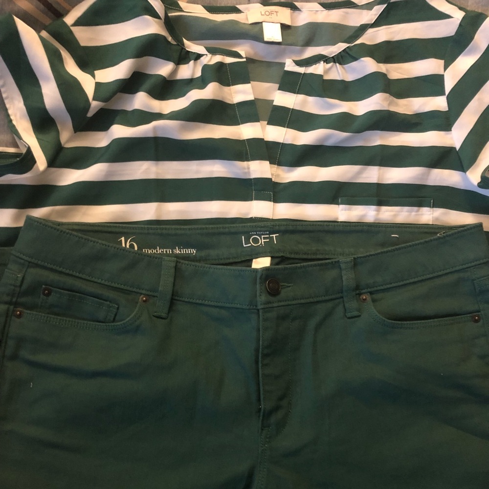 Outfit; white and hunter green, size 16 Loft